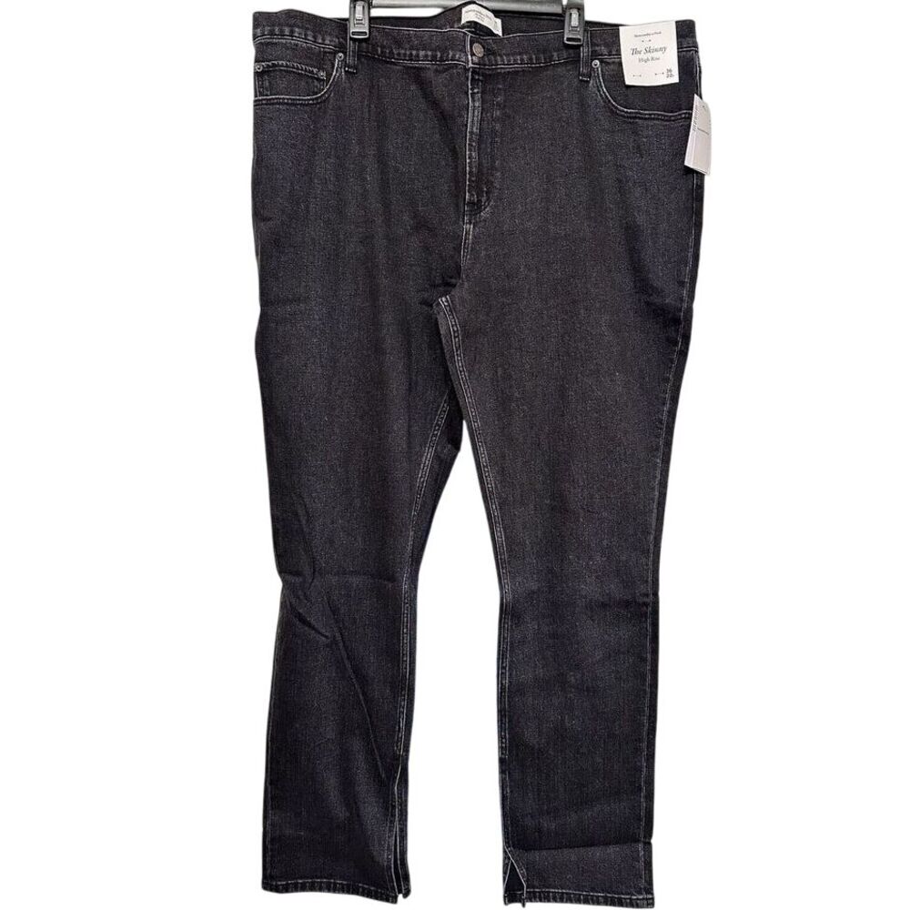 NEW‎ Abercrombie & Fitch Skinny High Rise Split Hem Black Jeans Size 36/22Long